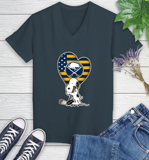 Buffalo Sabres NHL Hockey The Peanuts Movie Adorable Snoopy Women's V-Neck T-Shirt 8