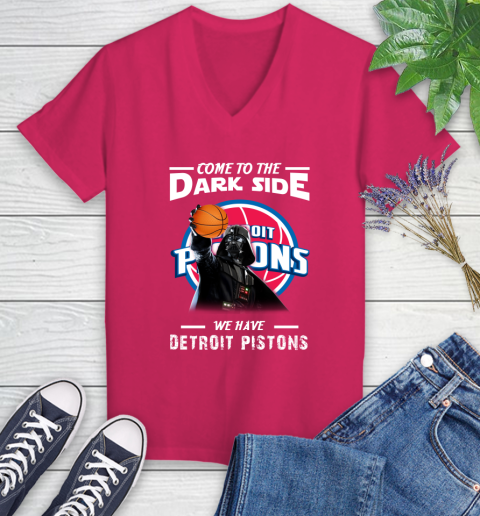 NBA Come To The Dark Side We Have Detroit Pistons Star Wars Darth Vader Basketball Women's V-Neck T-Shirt 9