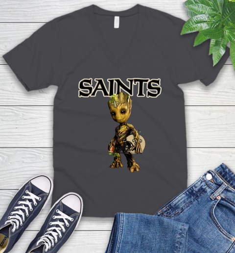 New Orleans Saints NFL Football Groot Marvel Guardians Of The Galaxy V-Neck T-Shirt 5