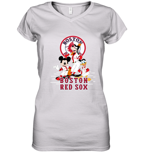 Boston Red Sox Mickey Donald And Goofy Baseball Women's V-Neck T-Shirt