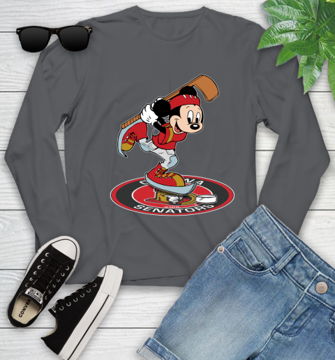 NHL Hockey Ottawa Senator Cheerful Mickey Disney Shirt Youth Long Sleeve 8