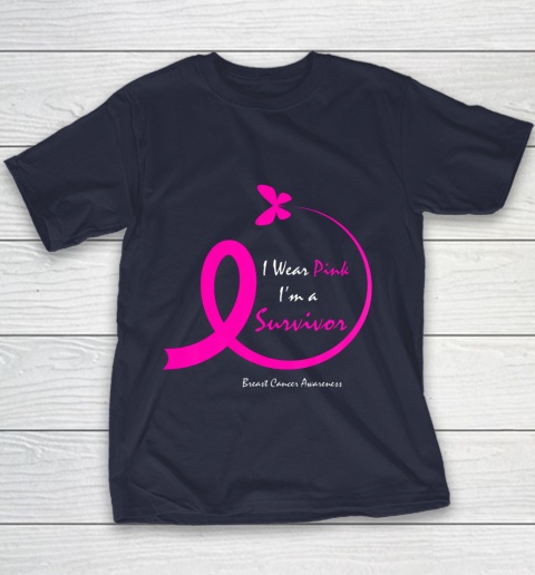 Womens Butterfly I Wear Pink I m A Survivor Breast Cancer Awareness Youth T-Shirt 2