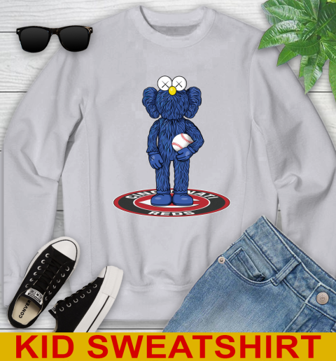 MLB Baseball Cincinnati Reds Kaws Bff Blue Figure Shirt Youth Sweatshirt - Image 5