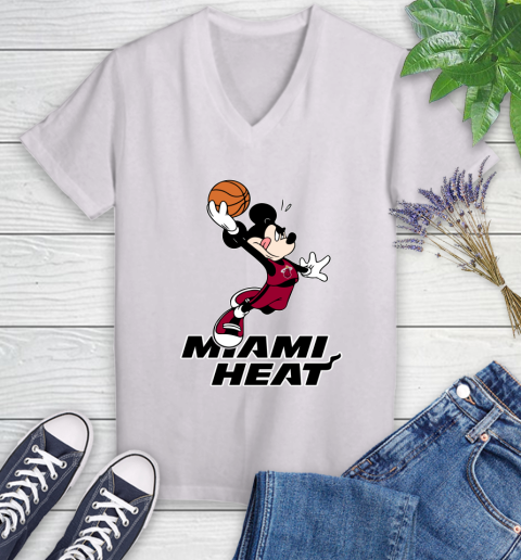 NBA Basketball Miami Heat Cheerful Mickey Mouse Shirt Women's V-Neck T-Shirt 2