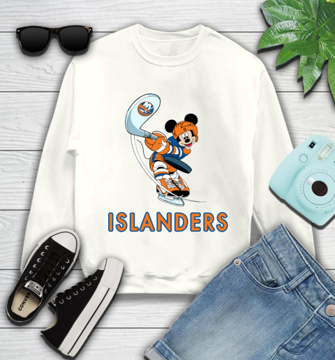 NHL Hockey New York Islanders Cheerful Mickey Mouse Shirt Youth Sweatshirt 2