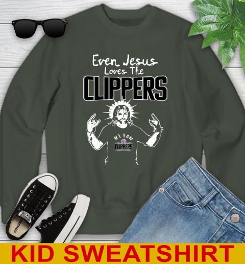 LA Clippers NBA Basketball Even Jesus Loves The Clippers Shirt Youth Sweatshirt 9 LA Clippers NBA Basketball Even Jesus Loves The Clippers Shirt Youth Sweatshirt - Image 9