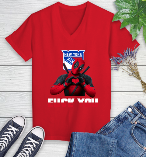 NHL New York Rangers Deadpool Love You Fuck You Hockey Sports Women's V-Neck T-Shirt 11