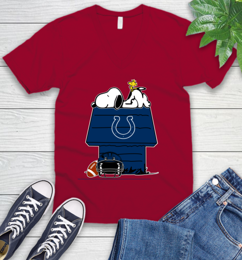 Indianapolis Colts NFL Football Snoopy Woodstock The Peanuts Movie V-Neck T-Shirt 8