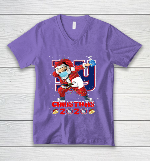 New York Giants Funny Santa Claus Dabbing Christmas 2020 NFL V-Neck T-Shirt 8