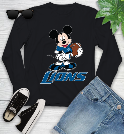 NFL Football Detroit Lions Cheerful Mickey Mouse Shirt Youth Long Sleeve