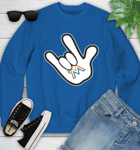 Miami Marlins MLB Baseball Mickey Rock Hand Disney Youth Sweatshirt 8
