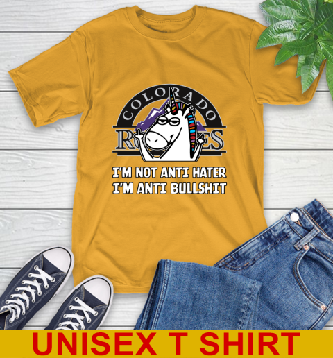 Colorado Rockies MLB Baseball Unicorn I'm Not Anti Hater I'm Anti Bullshit T-Shirt 3