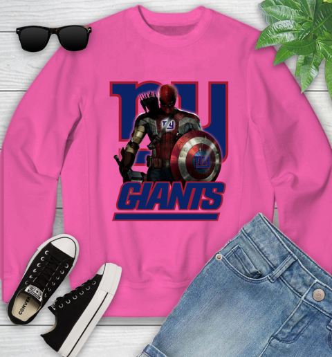 NFL Captain America Thor Spider Man Hawkeye Avengers Endgame Football New York Giants Youth Sweatshirt 7