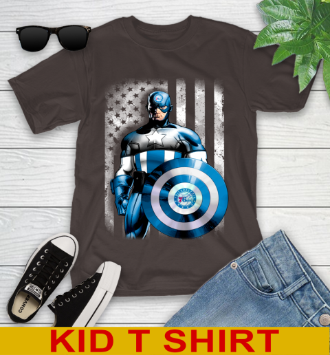 Philadelphia 76ers NBA Basketball Captain America Marvel Avengers American Flag Shirt Youth T-Shirt 6
