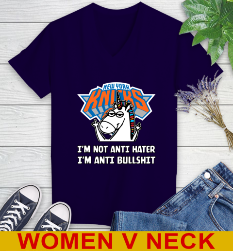 New York Knicks NBA Basketball Unicorn I'm Not Anti Hater I'm Anti Bullshit Women's V-Neck T-Shirt 5 New York Knicks NBA Basketball Unicorn I'm Not Anti Hater I'm Anti Bullshit Women's V-Neck T-Shirt - Image 5