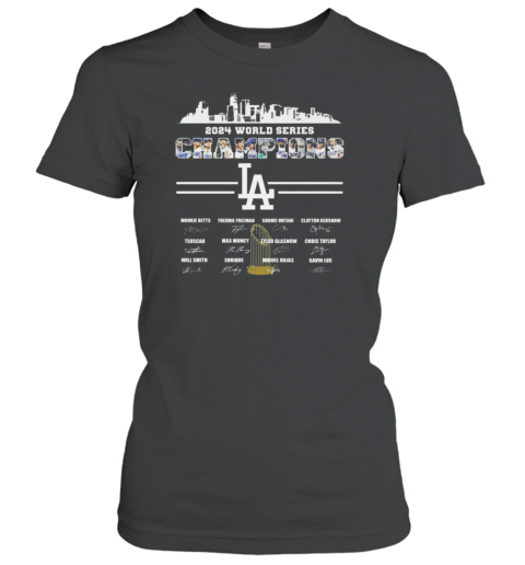 Los Angeles Dodgers 2024 World Series Champions Ready To Win Signatures Women's T-Shirt