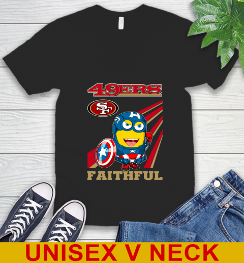NFL Football San Francisco 49ers Captain America Marvel Avengers Minion Faithful Shirt V-Neck T-Shirt