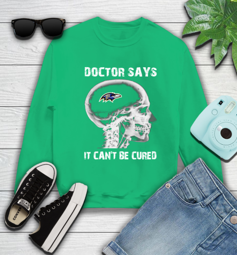 NFL Baltimore Ravens Football Skull It Can't Be Cured Shirt Sweatshirt - Image 8