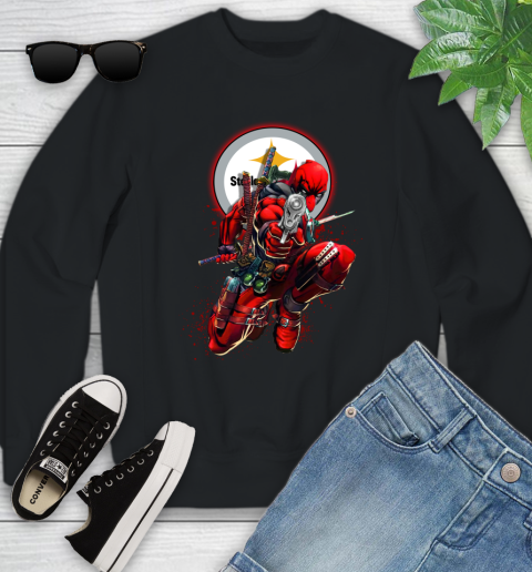 NFL Deadpool Marvel Comics Sports Football Pittsburgh Steelers Youth Sweatshirt 2