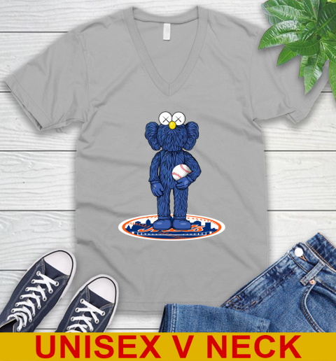 MLB Baseball New York Mets Kaws Bff Blue Figure Shirt V-Neck T-Shirt 4