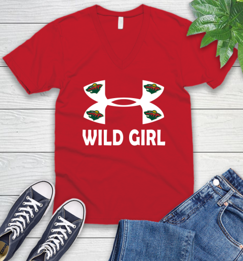 NHL Minnesota Wild Girl Under Armour Hockey Sports V-Neck T-Shirt 6