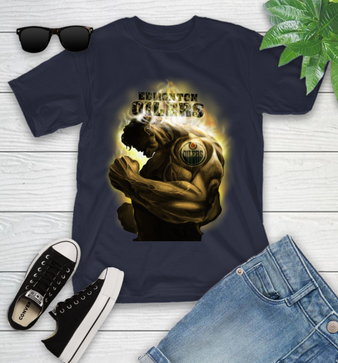 Edmonton Oilers NHL Hockey Hulk Marvel Avengers Sports Youth T-Shirt 2