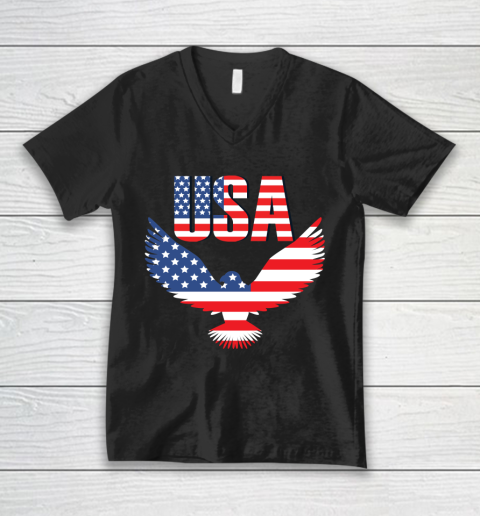 Independence Day 4th Of July USA Eagle Heart American Patriot Armed Forces Memorial Day V-Neck T-Shirt