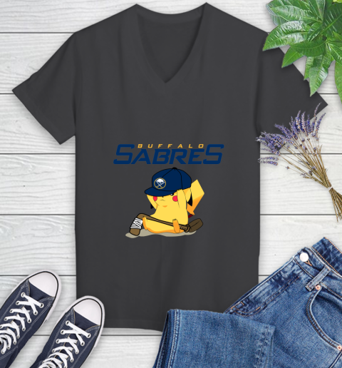 NHL Pikachu Hockey Sports Buffalo Sabres Women's V-Neck T-Shirt 8