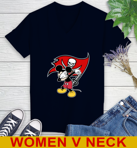 Tampa Bay Buccaneers NFL Football Dabbing Mickey Disney Sports Women's V-Neck T-Shirt 3