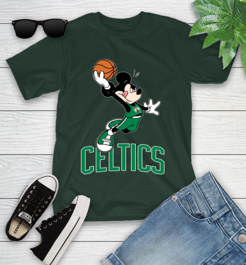 NBA Basketball Boston Celtics Cheerful Mickey Mouse Shirt Youth T-Shirt 5