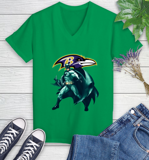 NFL Batman Football Sports Baltimore Ravens Women's V-Neck T-Shirt 5