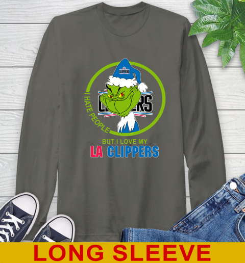 LA Clippers NBA Christmas Grinch I Hate People But I Love My Favorite Basketball Team Long Sleeve T-Shirt 8