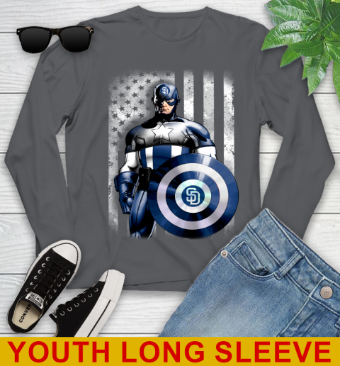 San Diego Padres MLB Baseball Captain America Marvel Avengers American Flag Shirt Youth Long Sleeve 9