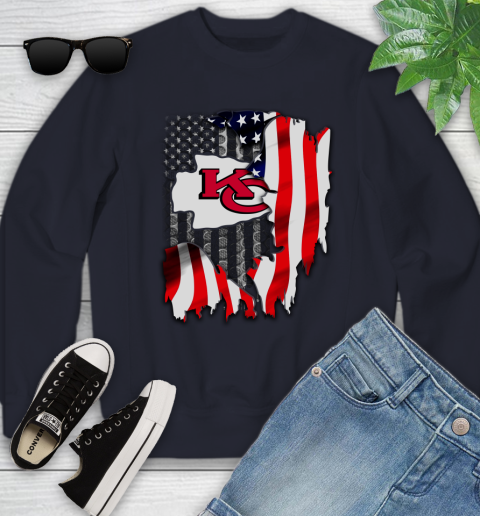Kansas City Chiefs NFL Football American Flag Youth Sweatshirt 2