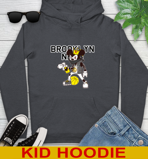 Brooklyn Nets NBA Basketball Mickey Peace Sign Sports Youth Hoodie 9