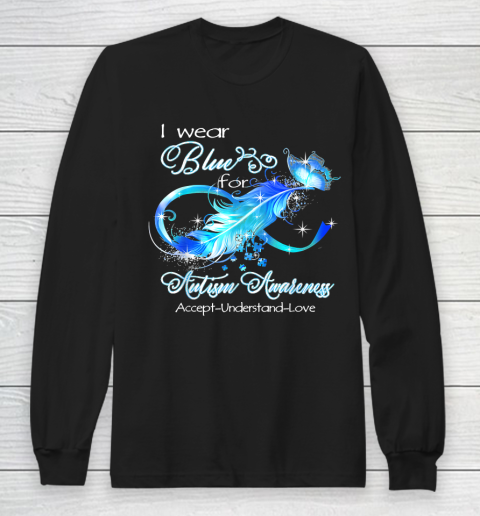 Blue Feather I Wear Blue For Autism Awareness Long Sleeve T-Shirt