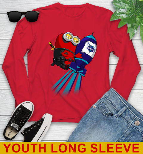 NBA Basketball Charlotte Hornets Deadpool Minion Marvel Shirt Youth Long Sleeve 11