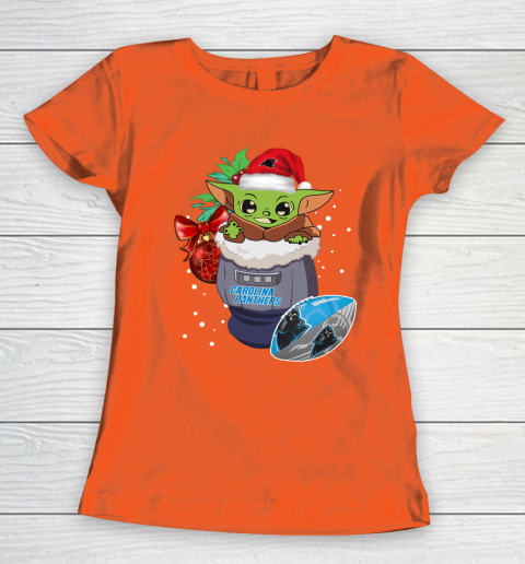 Carolina Panthers Christmas Baby Yoda Star Wars Funny Happy NFL Women's T-Shirt 5