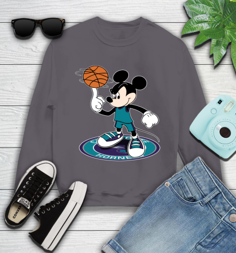 NBA Basketball Charlotte Hornets Cheerful Mickey Disney Shirt Youth Sweatshirt 5