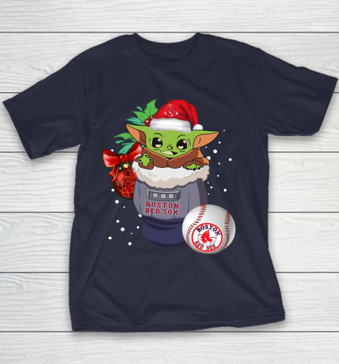 Boston Red Sox Christmas Baby Yoda Star Wars Funny Happy MLB Youth T-Shirt 4