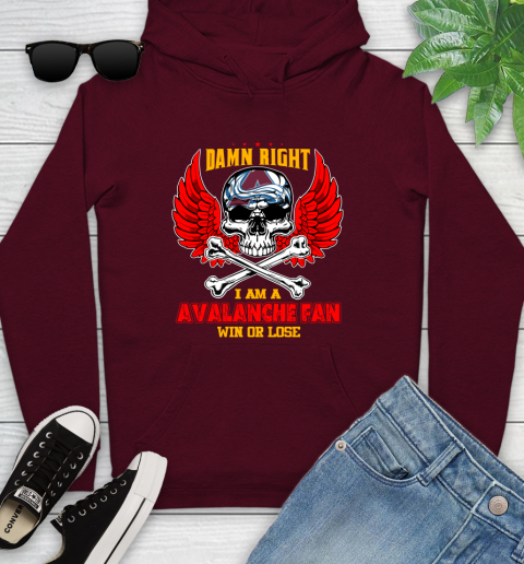 NHL Damn Right I Am A Colorado Avalanche Win Or Lose Skull Hockey Sports Youth Hoodie 7
