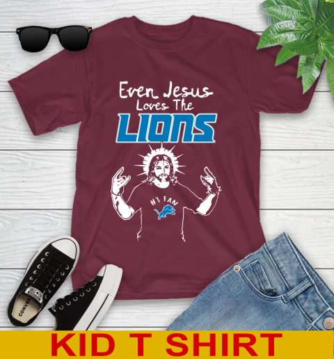 Detroit Lions NFL Football Even Jesus Loves The Lions Shirt Youth T-Shirt 5