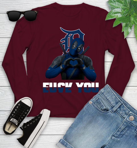MLB Detroit Tigers Deadpool Love You Fuck You Baseball Sports Youth Long Sleeve 6