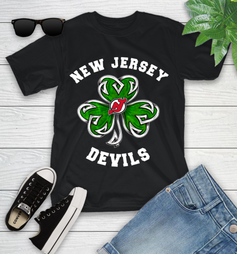 NHL New Jersey Devils Three Leaf Clover St Patrick's Day Hockey Sports Youth T-Shirt