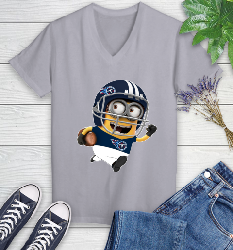 NFL Tennessee Titans Minions Disney Football Sports Women's V-Neck T-Shirt 4