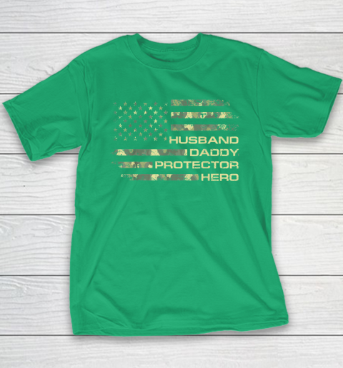Husband Daddy Protector Hero Shirt Fathers Day American Flag Youth T-Shirt 4