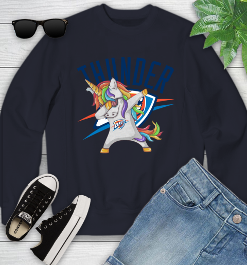 Oklahoma City Thunder NBA Basketball Funny Unicorn Dabbing Sports Youth Sweatshirt 3