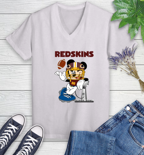 NFL Washington Redskins Mickey Mouse Disney Super Bowl Football T Shirt Women's V-Neck T-Shirt 1