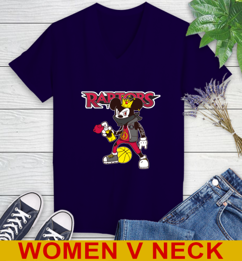 Toronto Raptors NBA Basketball Mickey Peace Sign Sports Women's V-Neck T-Shirt 4