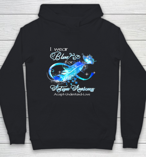 Blue Feather I Wear Blue For Autism Awareness Youth Hoodie
